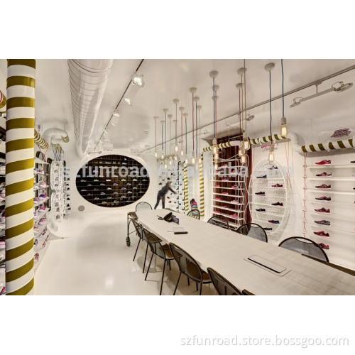 Kids shoes showroom lovely designs metal round display racks wood display shelves